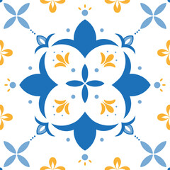 Vector pattern of Lisbon geometric tile. Portuguese or Spanish retro old tiles mosaic.Traditional ornamental seamless pattern for textile