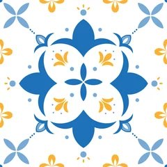 Foto auf Acrylglas Vector pattern of Lisbon geometric tile. Portuguese or Spanish retro old tiles mosaic.Traditional ornamental seamless pattern for textile © Olha