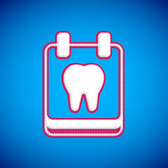 White Calendar with tooth icon isolated on blue background. International Dentist Day, March 6. March holiday calendar. Vector