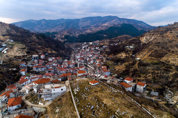 Aerial view of Myki, village in the Xanthi,Greece. The majority of the population in the municipality are members of the Turkish Minority