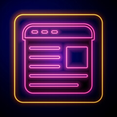 Glowing neon Advertising icon isolated on black background. Concept of marketing and promotion process. Responsive ads. Social media advertising. Vector
