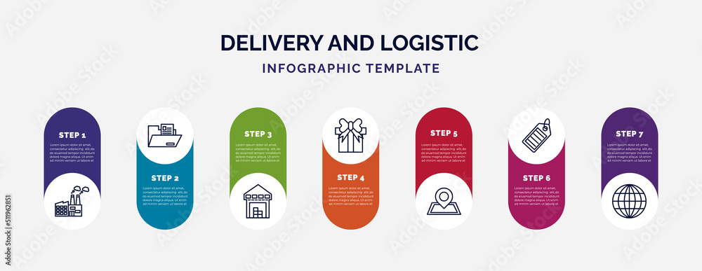 Poster infographic template with icons and 7 options or steps. infographic for delivery and logistic concep