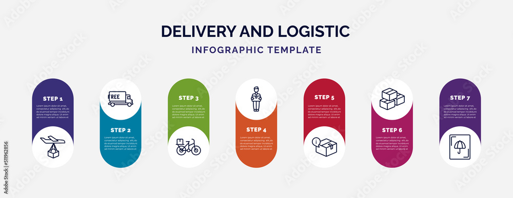 Aufkleber infographic template with icons and 7 options or steps. infographic for delivery and logistic concep