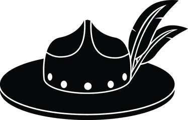 Black and White Cartoon Illustration Vector of a Cowboy Hat with Feathers