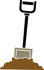 Black and White Cartoon Illustration Vector of a Spade in the Mud