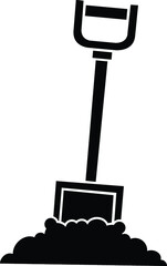Black and White Cartoon Illustration Vector of a Spade in the Mud