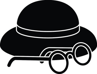 Black and White Cartoon Illustration Vector of a Sun Hat and Glasses