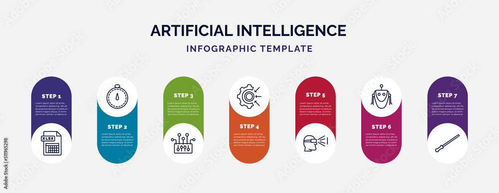 Poster infographic template with icons and 7 options or steps. infographic for artificial intelligence conc