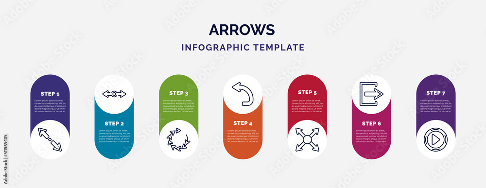 Poster infographic template with icons and 7 options or steps. infographic for arrows concept. included dia