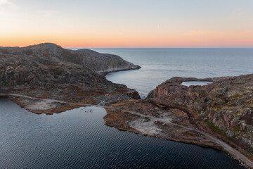 Barents sea and rocks in Teriberka, Murmansk region, Russia