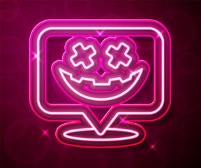 Glowing neon line Happy Halloween holiday icon isolated on red background. Vector