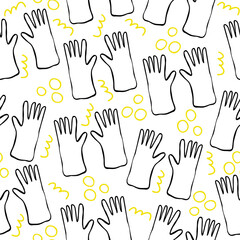 Fototapeta premium Seamless scandinavian pattern with cute doodle outline ear of wheat.