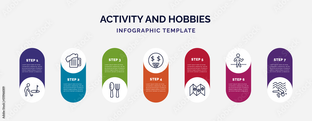 Poster infographic template with icons and 7 options or steps. infographic for activity and hobbies concept