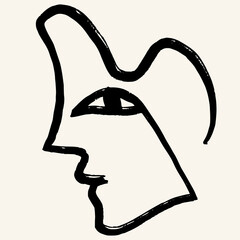 Vector hand drawn minimalistic one line illustration of human face. Creative ink flat naive artwork . Template for card, poster, banner, print for t-shirt, pin, badge, patch.