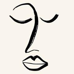 Vector hand drawn minimalistic one line illustration of human face. Creative ink flat naive artwork . Template for card, poster, banner, print for t-shirt, pin, badge, patch.