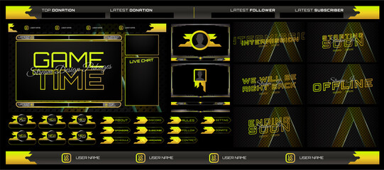 Fototapeta premium twitch Stream Facecam OBS Template Yellow Game overlay design Pack . modern template illustration vector