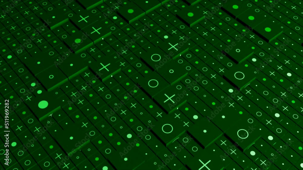 Poster black background. motion . bright buttons highlighted in blue and green showing different codes in t