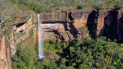 Waterfall on a rock wall in the cerrado of Brazil