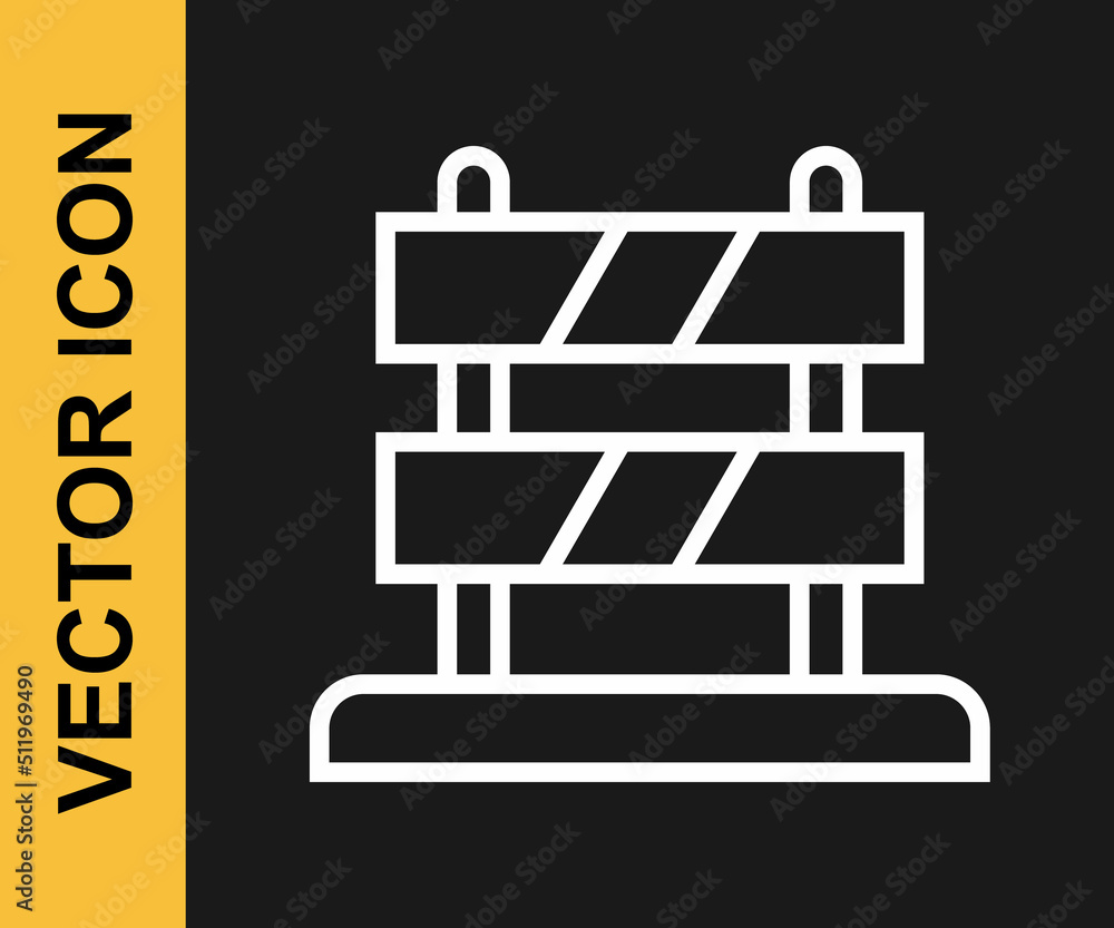 Poster white line end of railway tracks icon isolated on black background. stop sign. railroad buffer end t