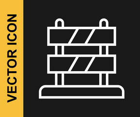 White line End of railway tracks icon isolated on black background. Stop sign. Railroad buffer end to destination. Vector