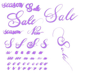 Neon sale summer violet purple calligraphy Neonowe napisy pióro świetlne sale wyprzedaż tytuł kaligrafia pismo odręczne czcionka