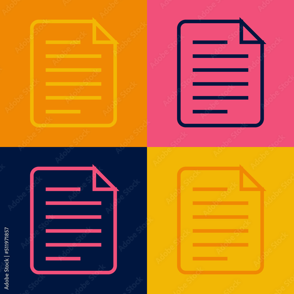Poster pop art line file document icon isolated on color background. checklist icon. business concept. vect