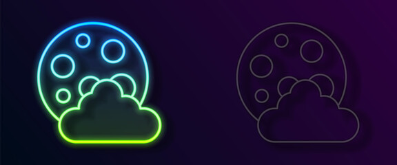 Glowing neon line Christmas night icon isolated on black background. Merry Christmas and Happy New Year. Vector