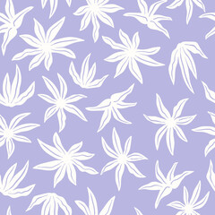 Stylized tropical flowers and leaves. Floral seamless pattern. Modern abstract print with botanical shapes. Colorful groovy vector background.