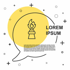 Black line Oil rig with fire icon isolated on white background. Fire accident. Gas tower. Industrial object. Random dynamic shapes. Vector