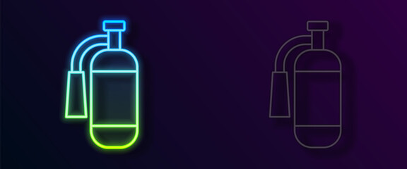 Glowing neon line Fire extinguisher icon isolated on black background. Vector