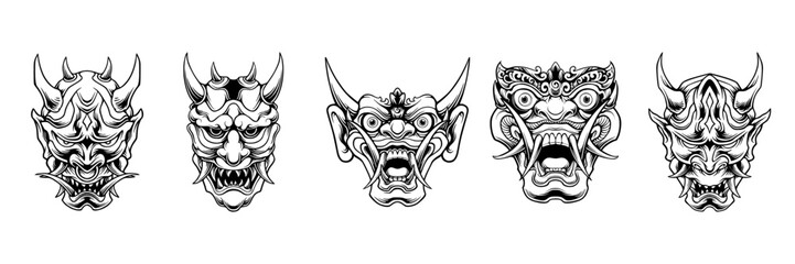 Japanese samurai mask vector 
