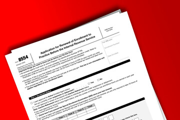 Form 8554 documentation published IRS USA 09.30.2020. American tax document on colored