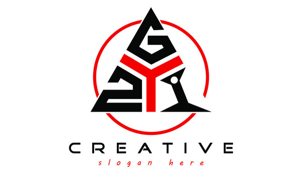 ZGI three letter creative triangle shape in circle logo design vector template. typography logo | Letter mark logo | initial logo | wordmark logo | minimalist logo | gaming logo | emblem logo