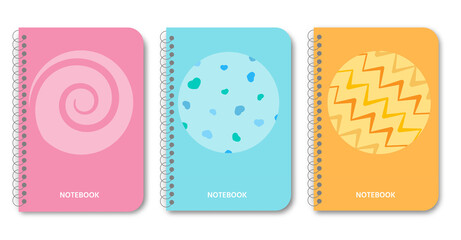 Cover design with spiral, hearts, waves set. Colorful background with shadow. For children invitation, card, cover book, notebook, cafe menu, certificate and catalog. Vector illustration