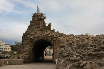 Rocher de la Vierge at the bay of Biscay in Biarritz, France