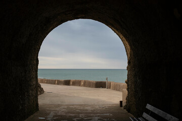 tunnel on Rocher de la Vierge at Biscay Bay in Biarritz, France
