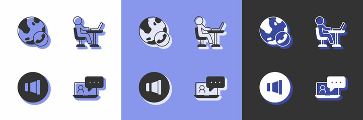 Set Video chat conference, Speaker volume and Freelancer icon. Vector