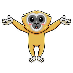 Cute little gibbon cartoon raising hands