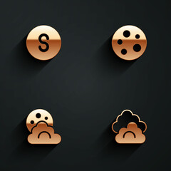 Set Compass south, Moon, Cloud with moon and icon with long shadow. Vector