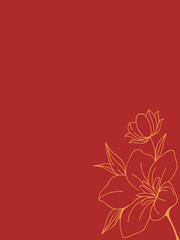 maroon background with flowers in the bottom corner