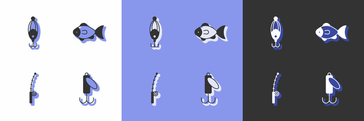 Set Fishing lure, rod and icon. Vector