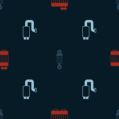 Set Car radiator cooling system, Shock absorber and muffler on seamless pattern. Vector