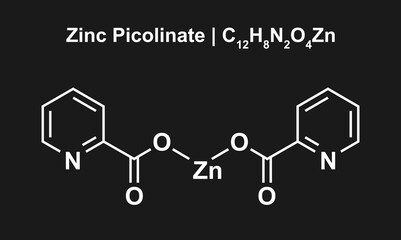 Zinc Picolinate (C12H8N2O4Zn) Chemical Structure. Vector Illustration.