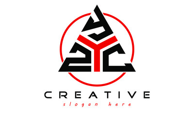 ZYC three letter creative triangle shape in circle logo design vector template. typography logo | Letter mark logo | initial logo | wordmark logo | minimalist logo | gaming logo | emblem logo
