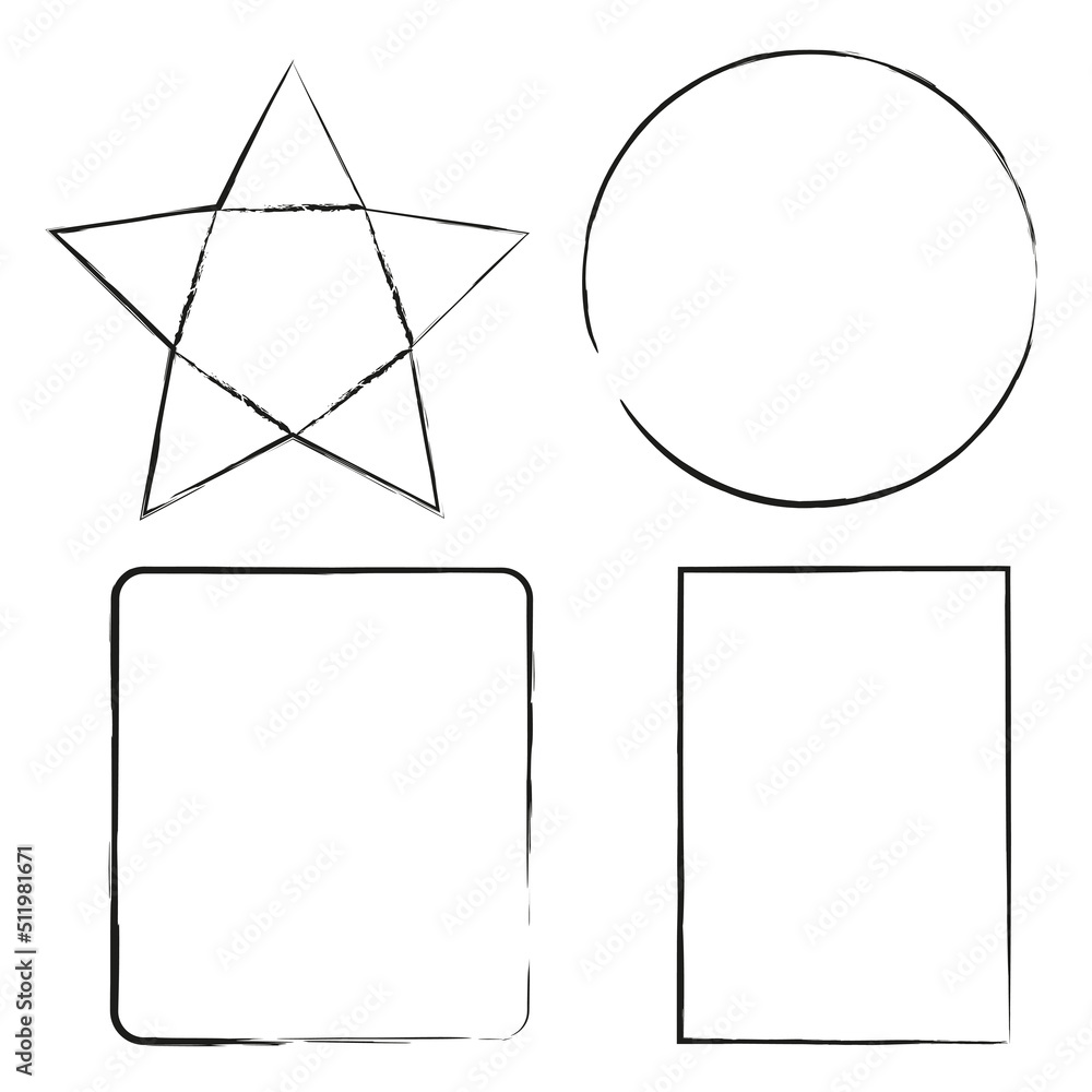 Poster line art set with different grunge frame shapes. design element. brush texture. vector illustration.