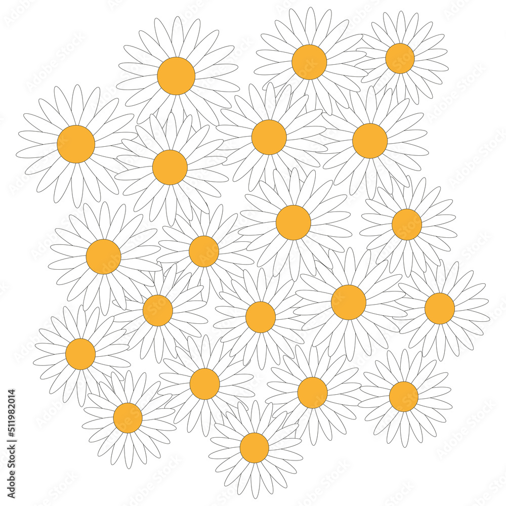 Poster chamomile pattern in doodle style. spring decoration. flower pattern. vector illustration. stock ima