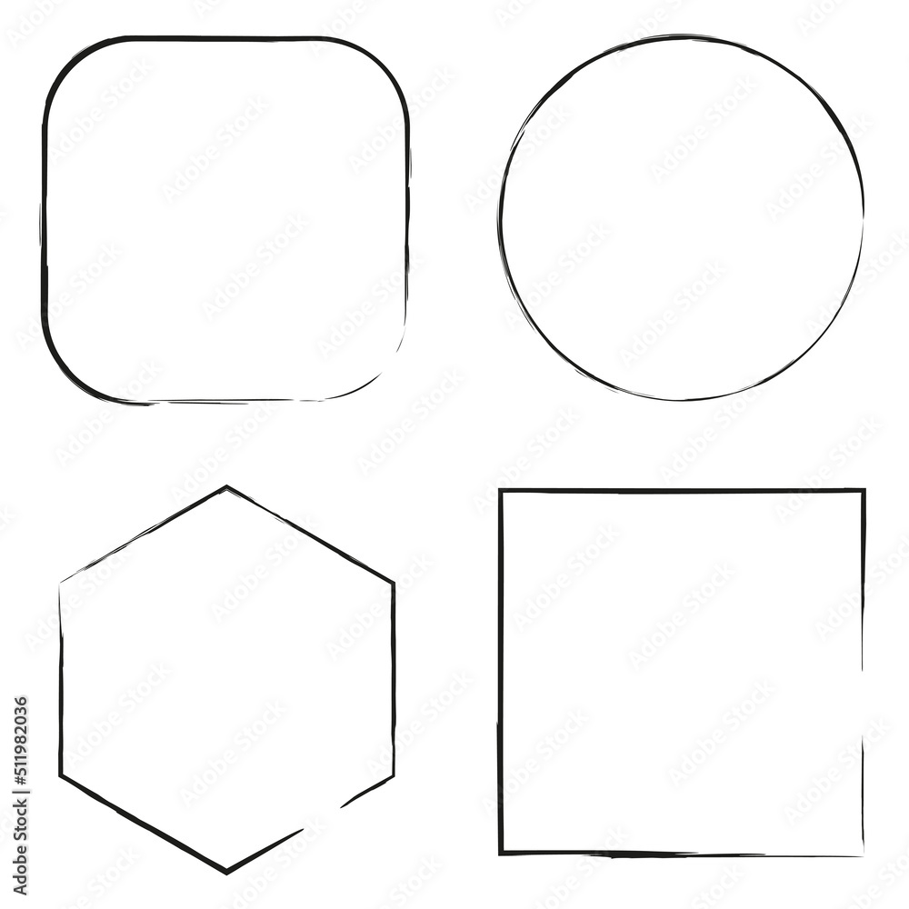 Poster different grunge frame shapes in line art style. design element. vector illustration. stock image.