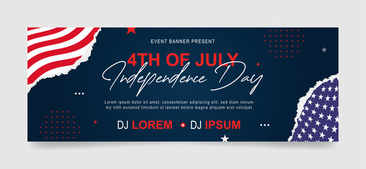 independence day event facebook or web ad banner template. 4th july offer banners with flag, blue background
