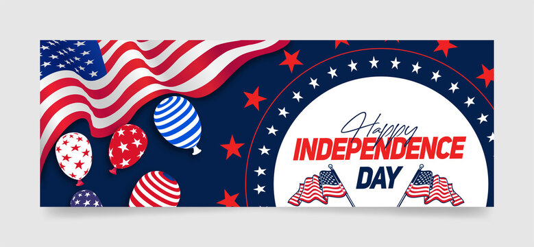 independence day greeting facebook or web ad banner template. 4th july banners with balloon, star and blue background