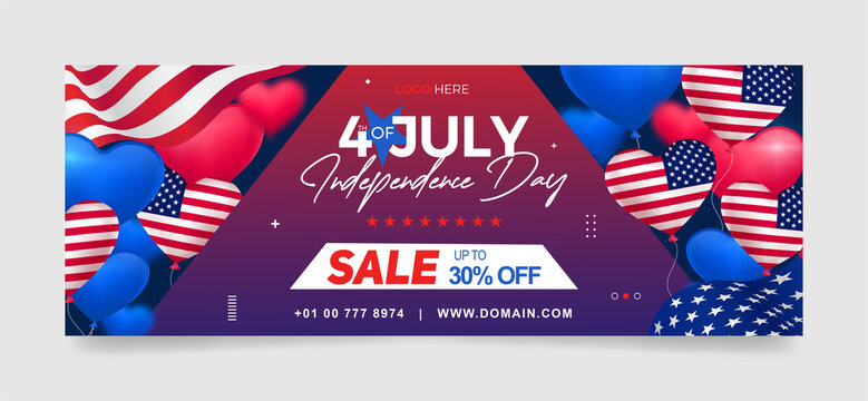 independence day sale facebook or web ad banner template. 4th july offer banners with heart, flag, blue background design